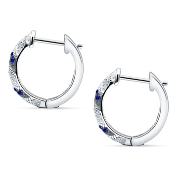 Twisted Tilted Row Earring Two Tone Round Blue Sapphire CZ 925 Sterling Wholesale